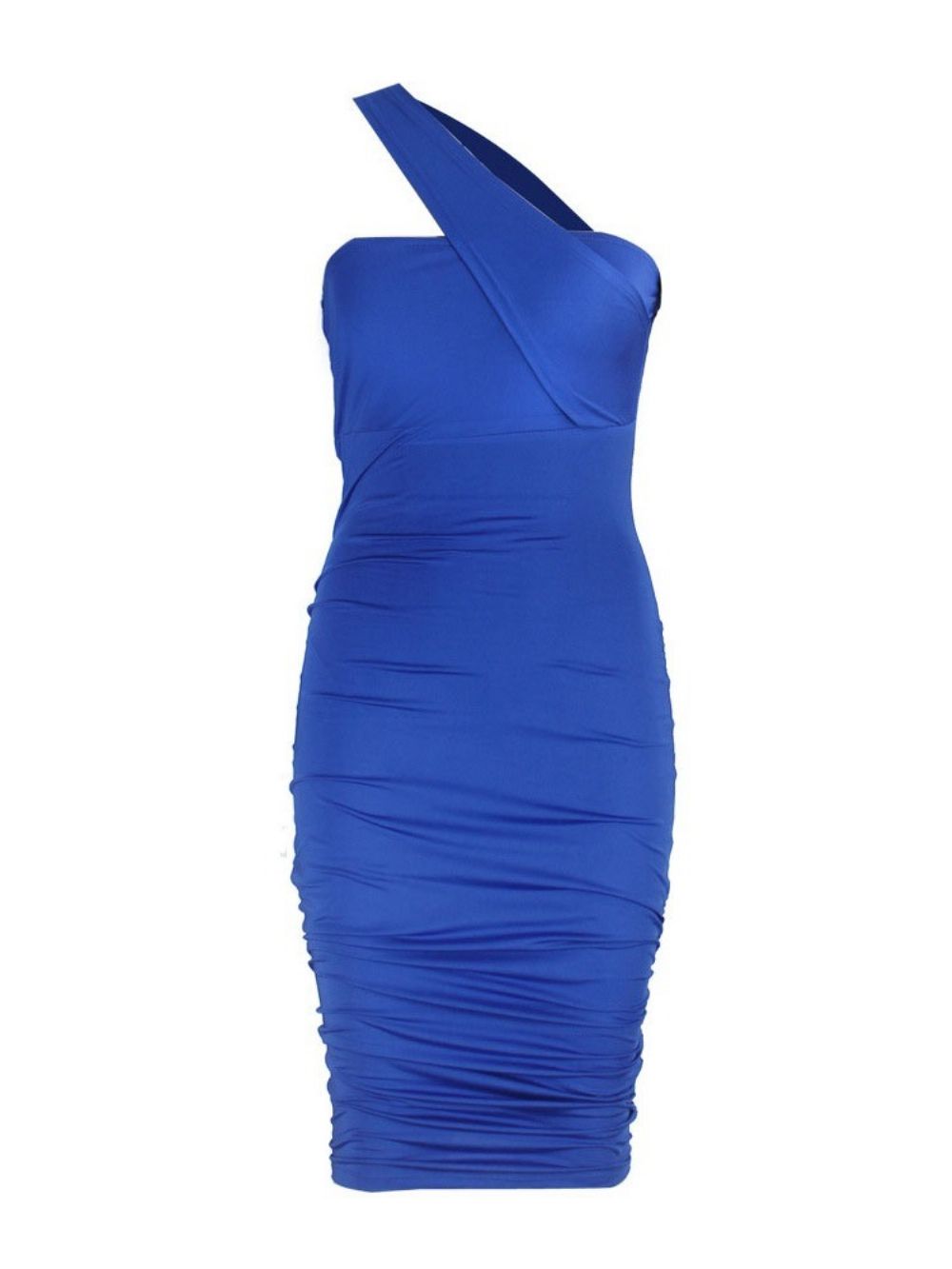 Vestido Bodycon Azul Simples Sem Manga Patchwork Sem Manga