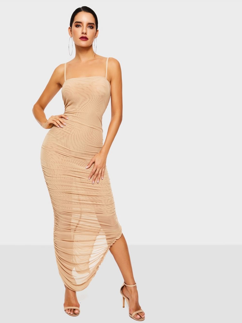 Vestido Bodycon Feminino Simples Sem Manga Dividido No Meio Da Panturrilha