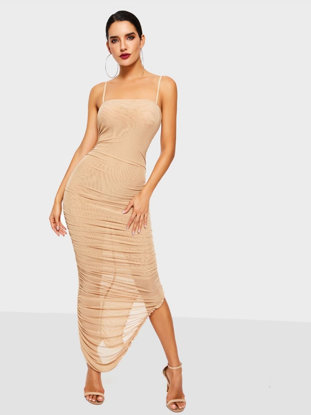 Vestido Bodycon Feminino Simples Sem Manga Dividido No Meio Da Panturrilha