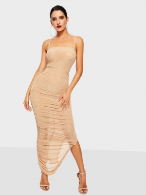 Vestido Bodycon Feminino Simples Sem Manga Dividido No Meio Da Panturrilha