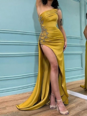 Vestido Bodycon Liso Assimétrico Sem Mangas Até O Chão