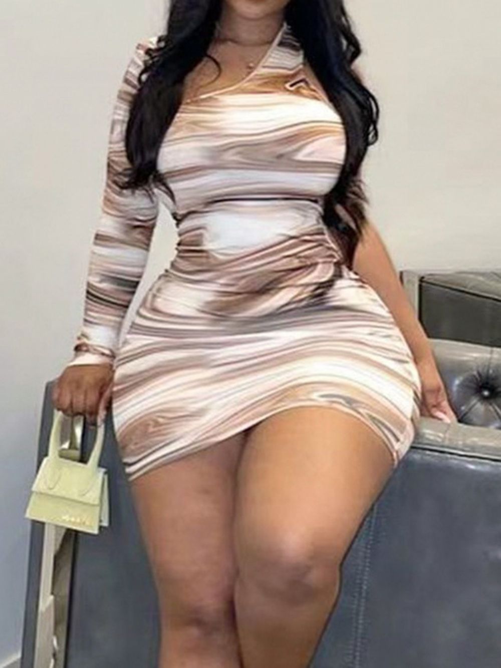 Vestido Bodycon Manga Longa Acima Do Joelho