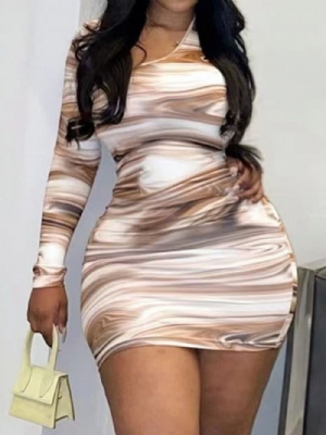 Vestido Bodycon Manga Longa Acima Do Joelho