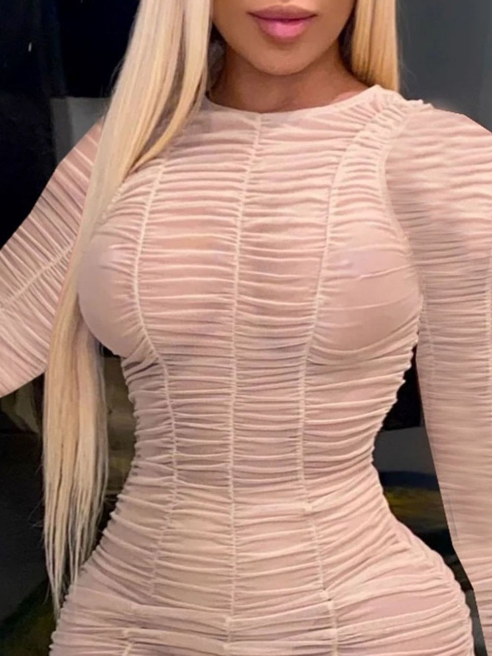 Vestido Bodycon De Manga Longa Acima Do Joelho Dividido Noite Sair