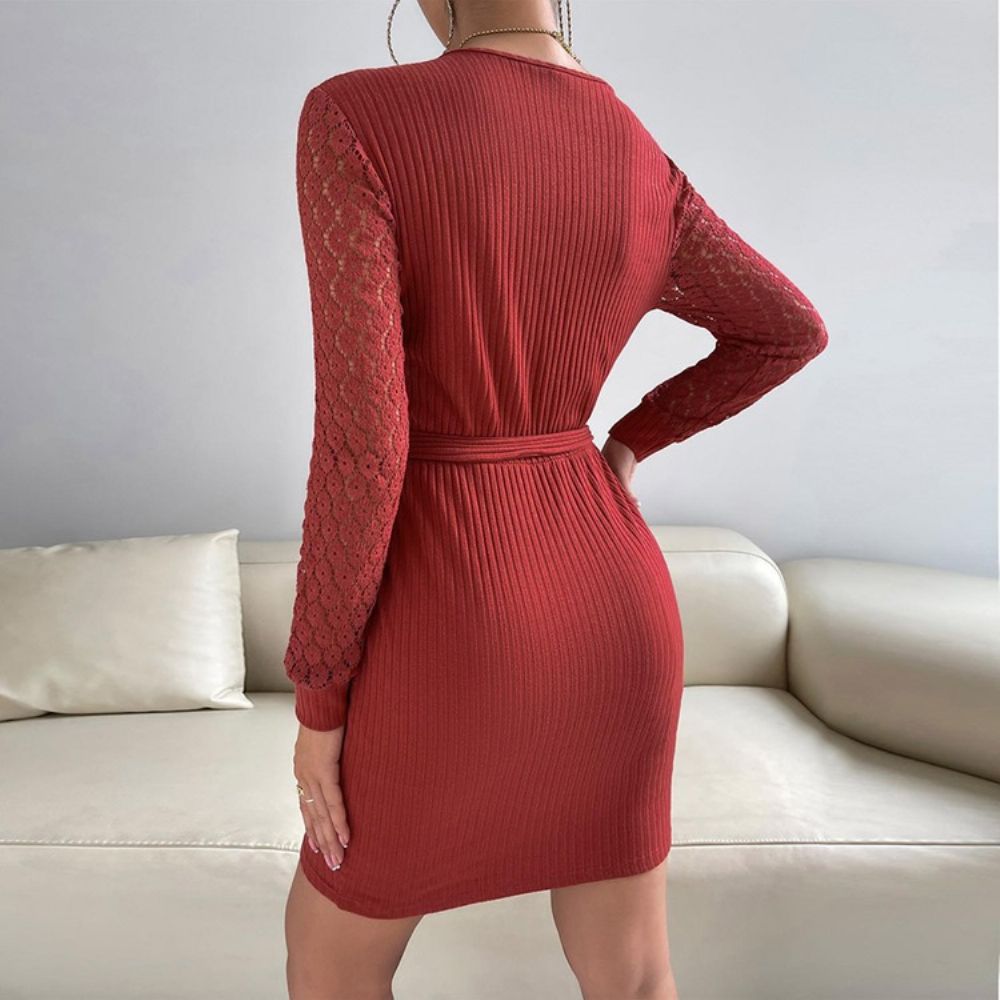 Vestido Bodycon Moda Inverno Com Decote Em V Acima Do Joelho