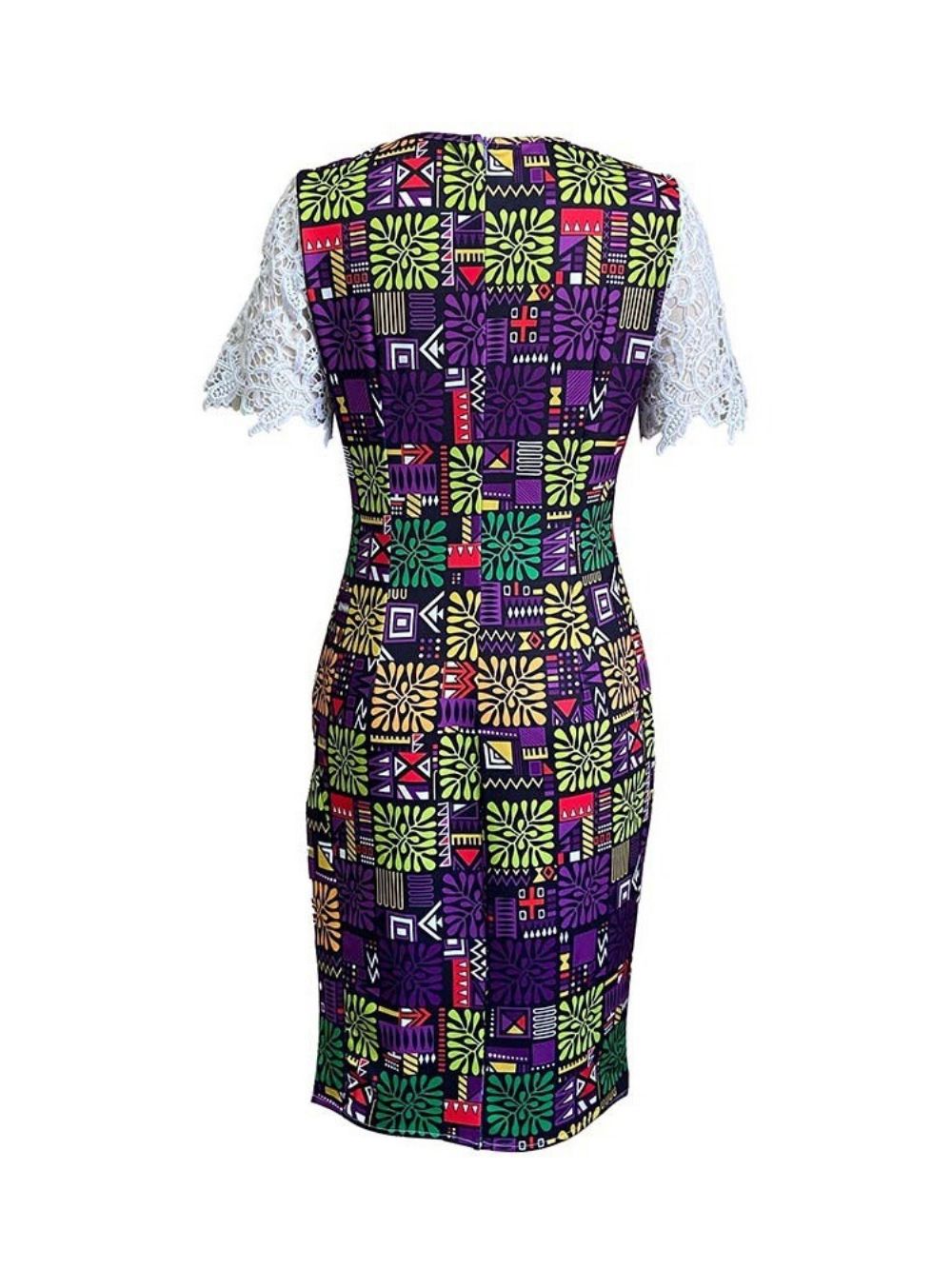 Vestido Bodycon Moda Manga Curta Patchwork Mid-Bezerro