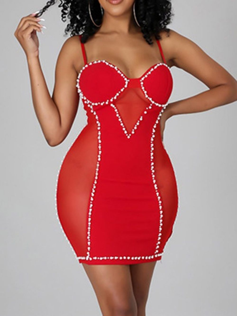 Vestido Bodycon Moda Sem Manga Acima Do Joelho Mesh Cintura Média