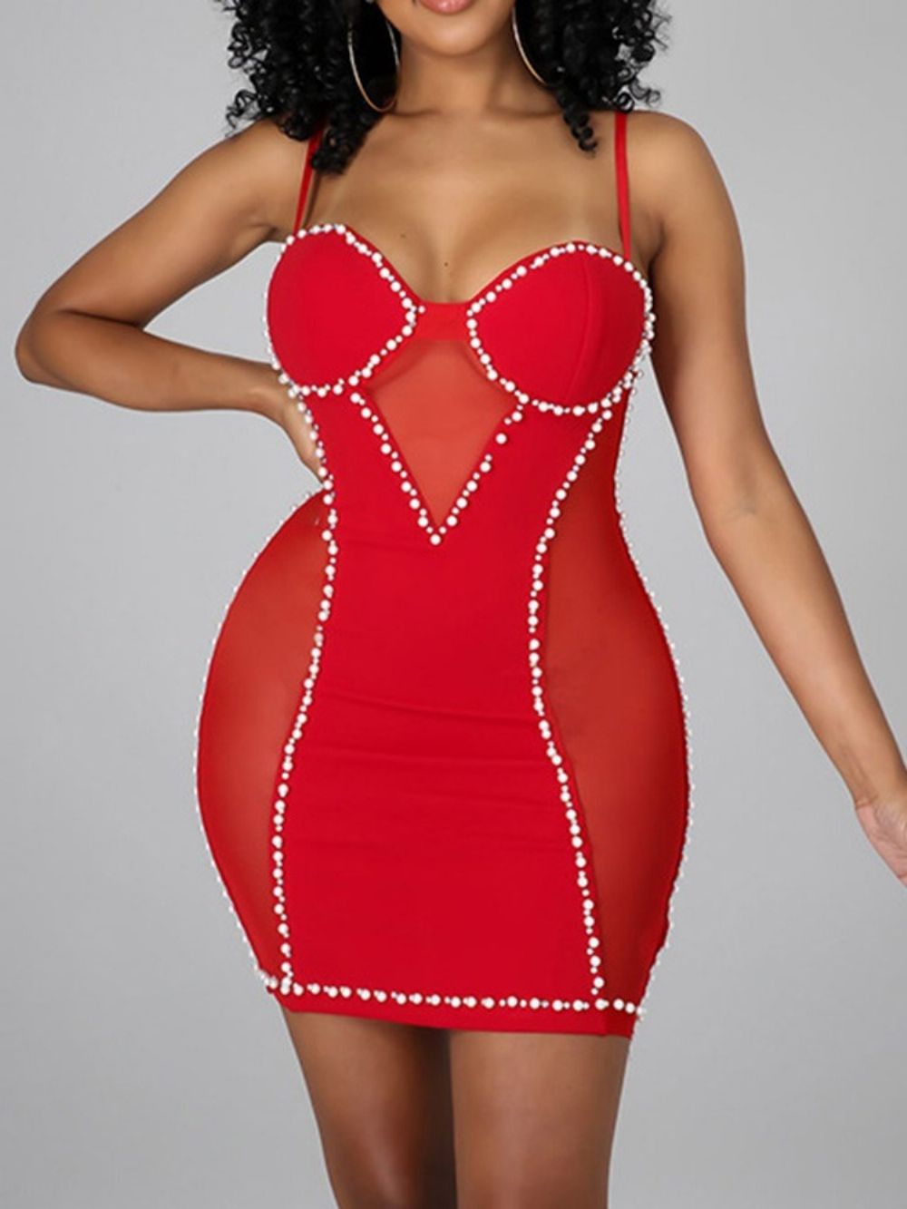 Vestido Bodycon Moda Sem Manga Acima Do Joelho Mesh Cintura Média