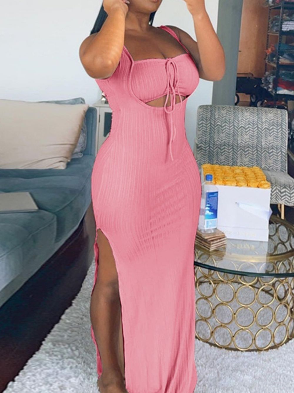 Vestido Bodycon Simples Sem Manga Longo Até O Chão