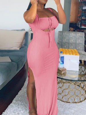 Vestido Bodycon Simples Sem Manga Longo Até O Chão