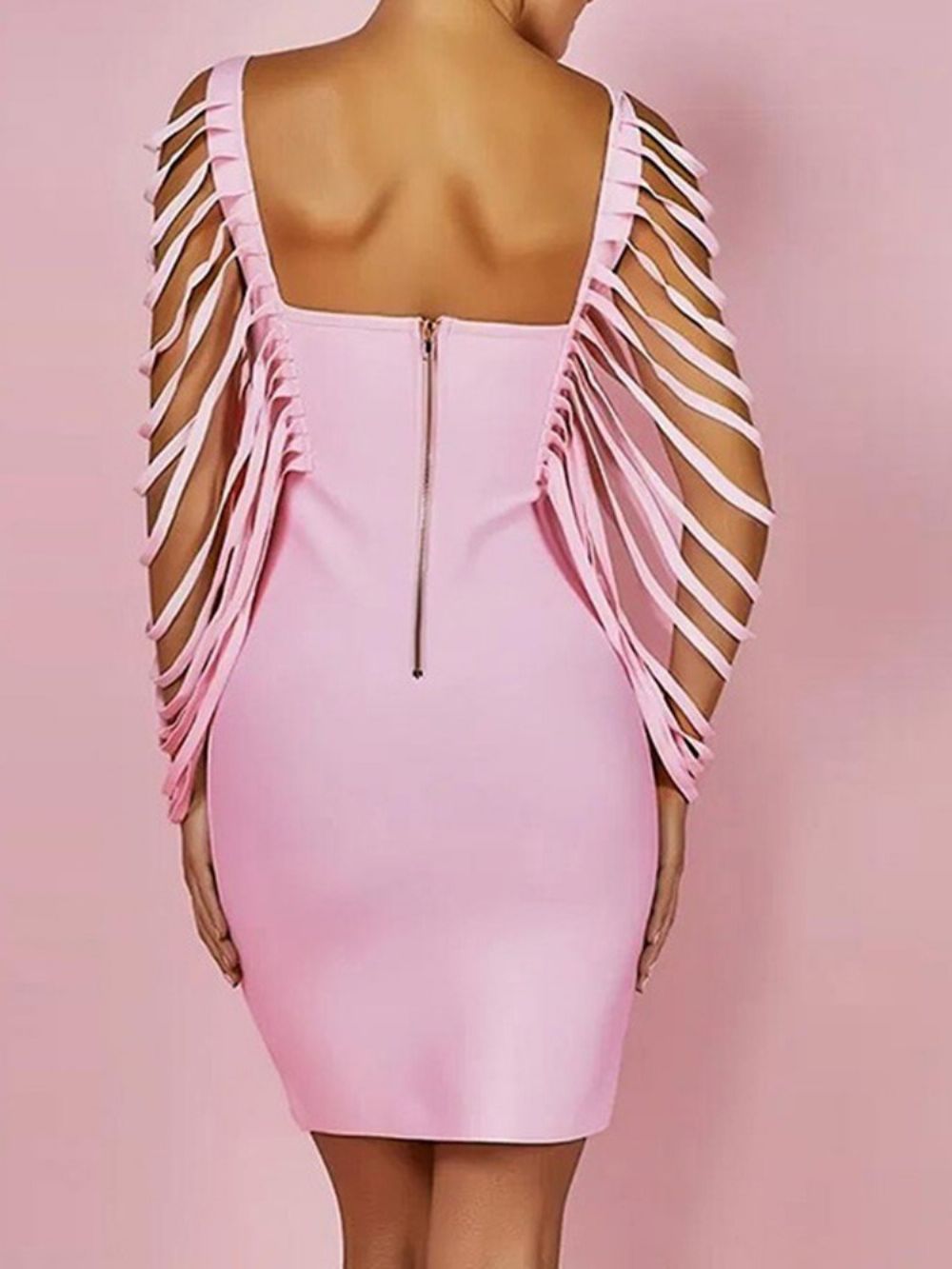 Vestido De Decote Quadrado Manga Curta Acima Do Joelho Para Escritório Feminino Liso Bodycon