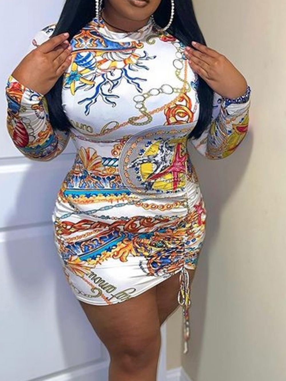 Vestido Estilo Pulôver De Manga Comprida Com Cordão Acima Do Joelho