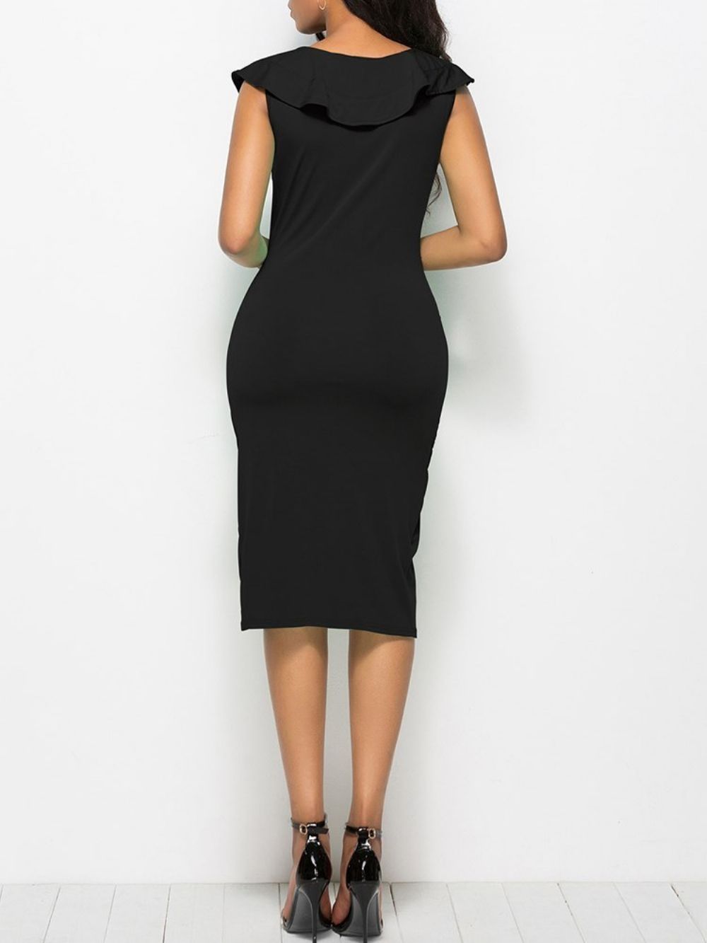 Vestido Feminino Assimétrico Com Decote Em V Bodycon