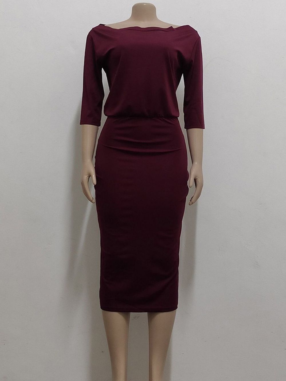 Vestido Feminino De Escritório Feminino Gola Assimétrica Manga Três Quartos