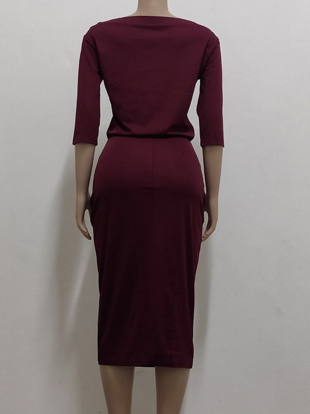 Vestido Feminino De Escritório Feminino Gola Assimétrica Manga Três Quartos