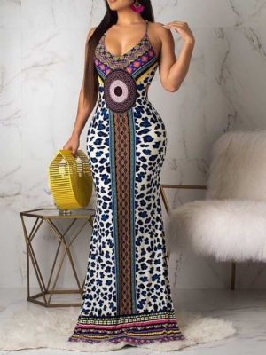 Vestido Geométrico Sem Mangas Estilo Africano Estilo Africano Sem Mangas