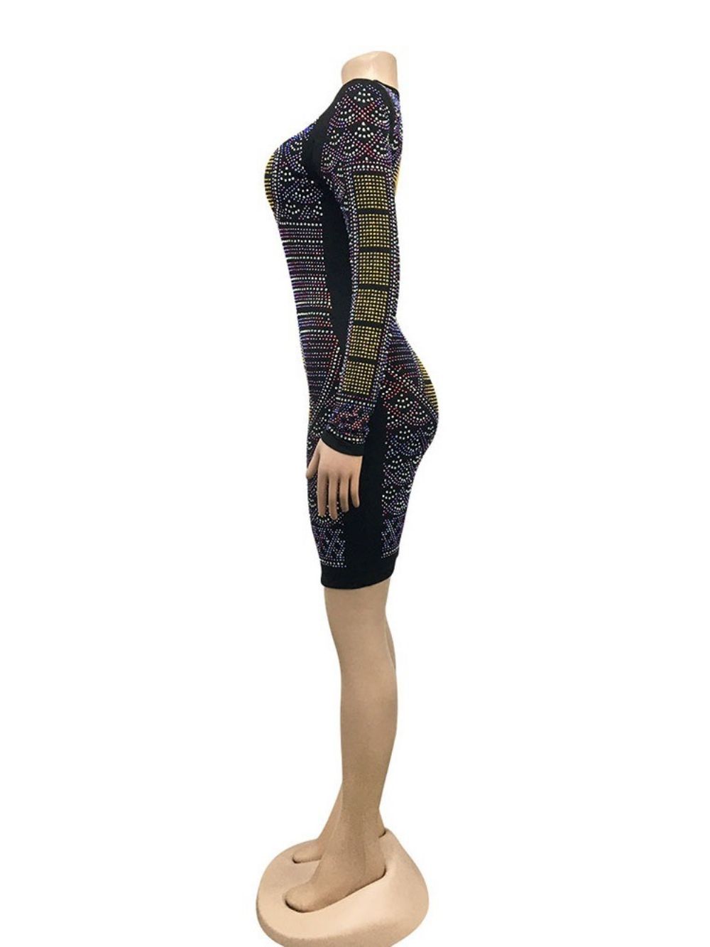 Vestido De Inverno Bodycon Manga Longa Gola Acima Do Joelho