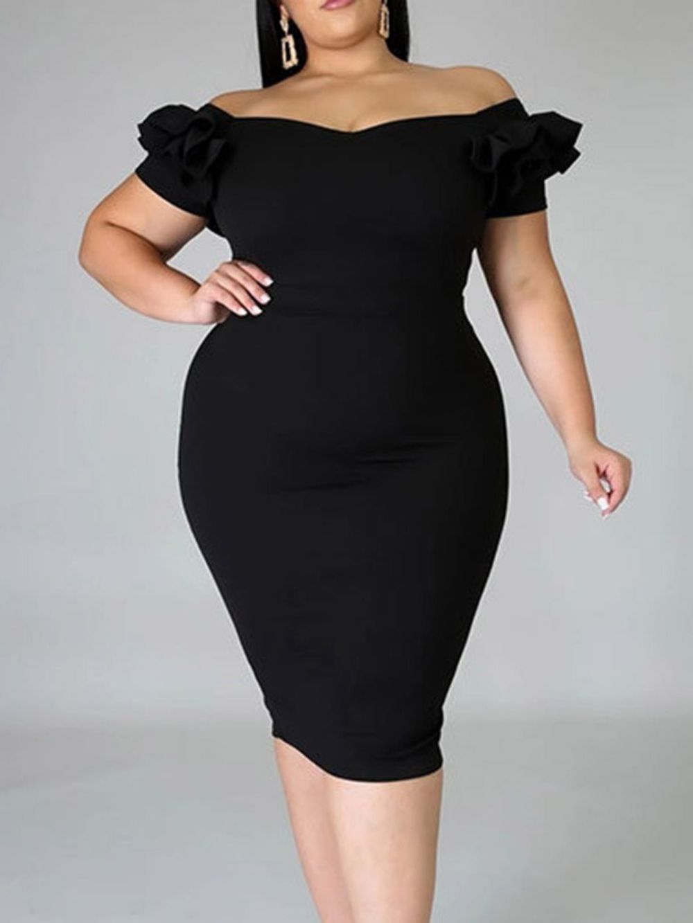 Vestido De Manga Curta De Manga Curta Com Cordão De Verão Liso Plus Size Bodycon Vestido