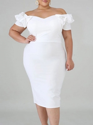 Vestido De Manga Curta De Manga Curta Com Cordão De Verão Liso Plus Size Bodycon Vestido