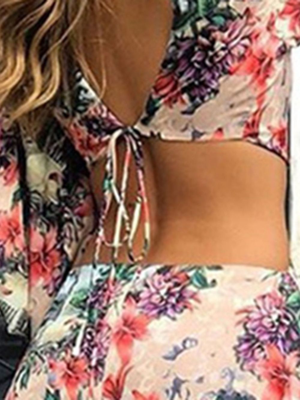 Vestido Maxi Floral Com Decote Em V E Manga Três Quartos Com Amarração