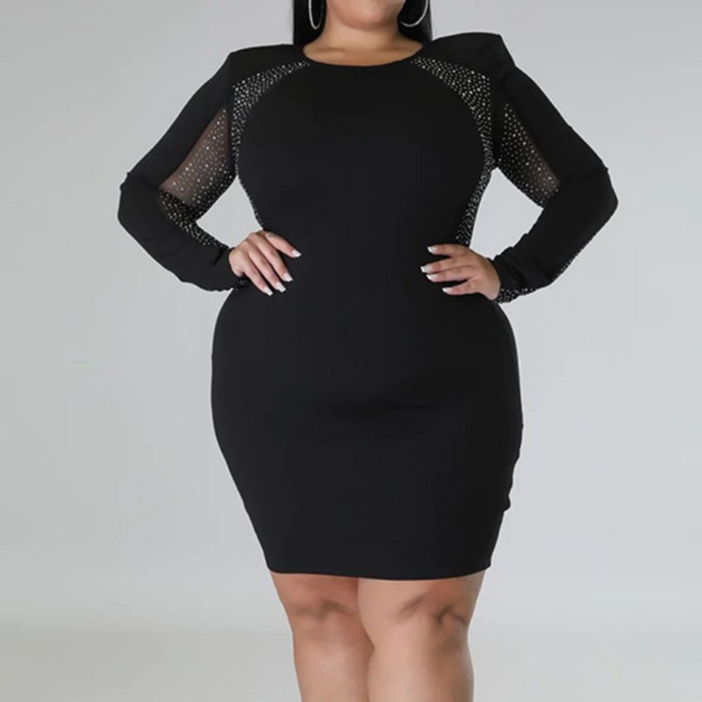 Vestido Plus Size Gola Redonda Decote Acima Do Joelho Regular Bodycon Vestido