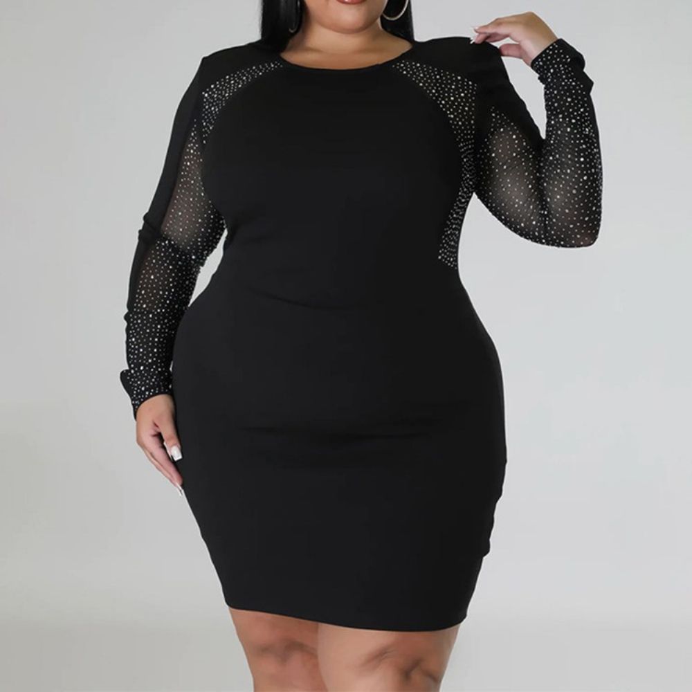 Vestido Plus Size Gola Redonda Decote Acima Do Joelho Regular Bodycon Vestido