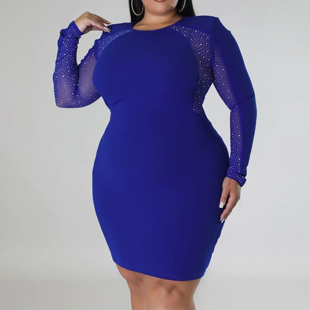 Vestido Plus Size Gola Redonda Decote Acima Do Joelho Regular Bodycon Vestido