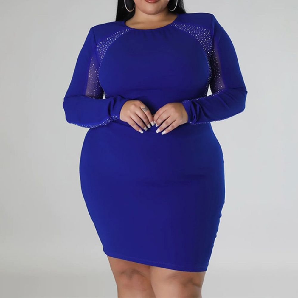 Vestido Plus Size Gola Redonda Decote Acima Do Joelho Regular Bodycon Vestido