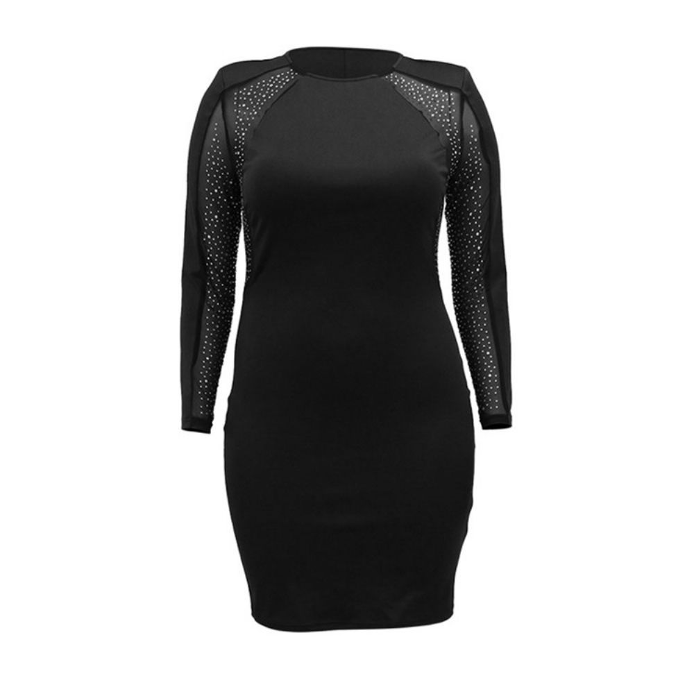 Vestido Plus Size Gola Redonda Decote Acima Do Joelho Regular Bodycon Vestido