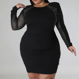 Vestido Plus Size Gola Redonda Decote Acima Do Joelho Regular Bodycon Vestido