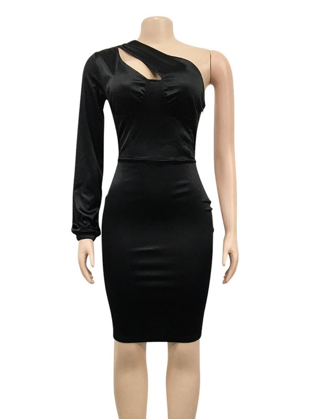 Vestido Pulôver Bodycon Gola Oblíqua Assimétrica Acima Do Joelho