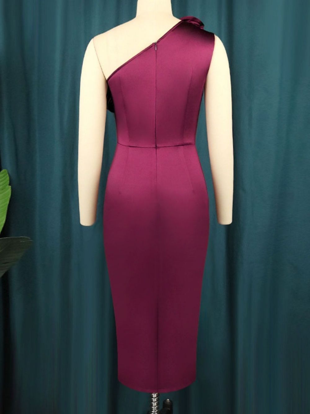 Vestido Pulôver Cintura Alta Assimétrico Com Gola Oblíqua E Cintura Alta Bodycon