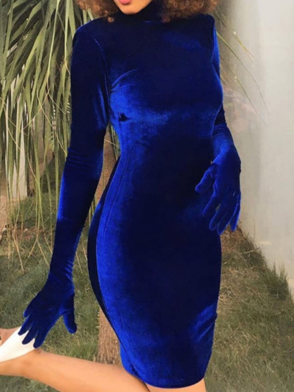 Vestido Pulôver Sexy Com Gola De Pé E Manga Longa Acima Do Joelho