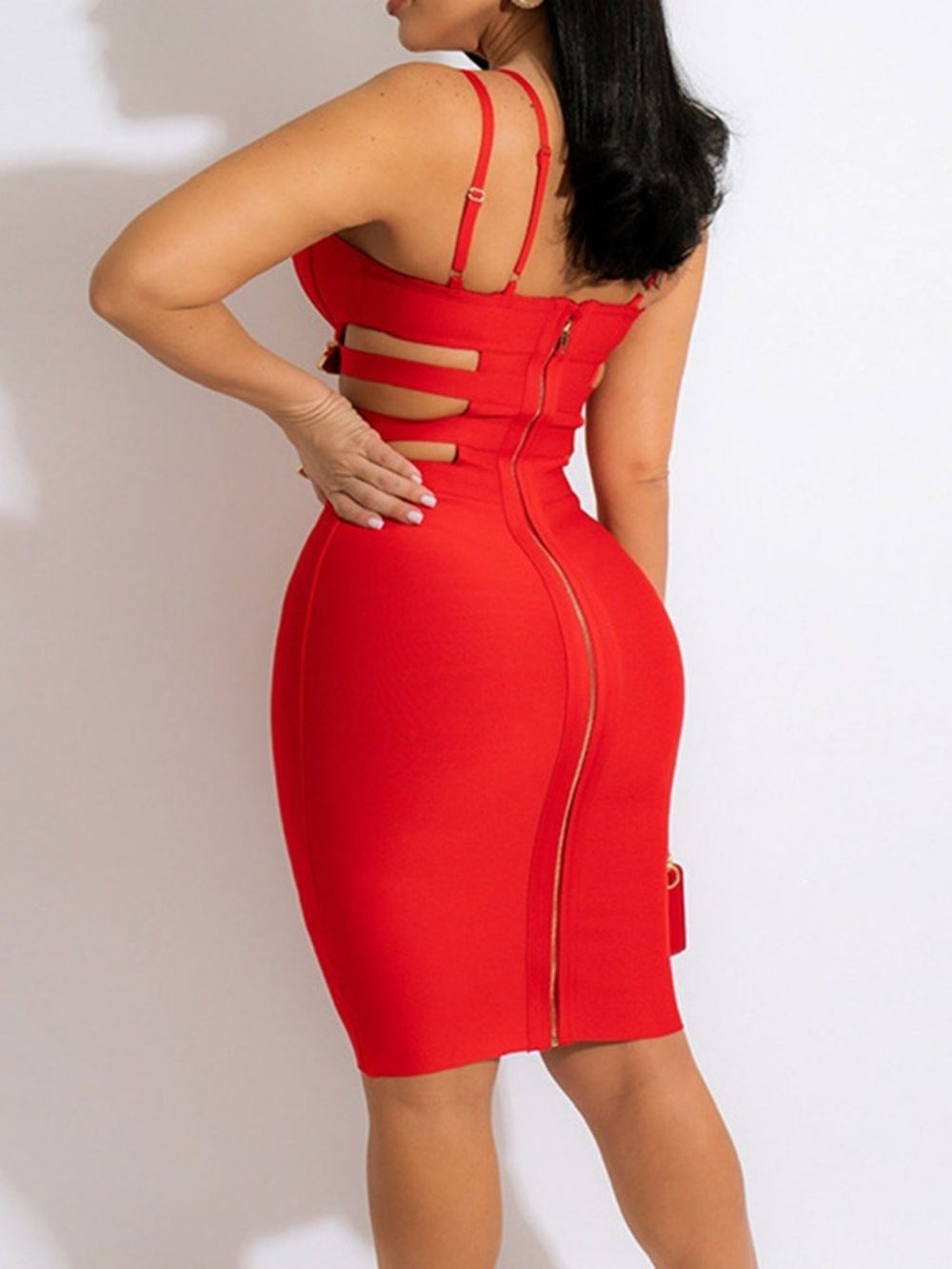 Vestido Sem Costas Na Altura Do Joelho Sem Mangas Com Alça De Espaguete Moda Bodycon