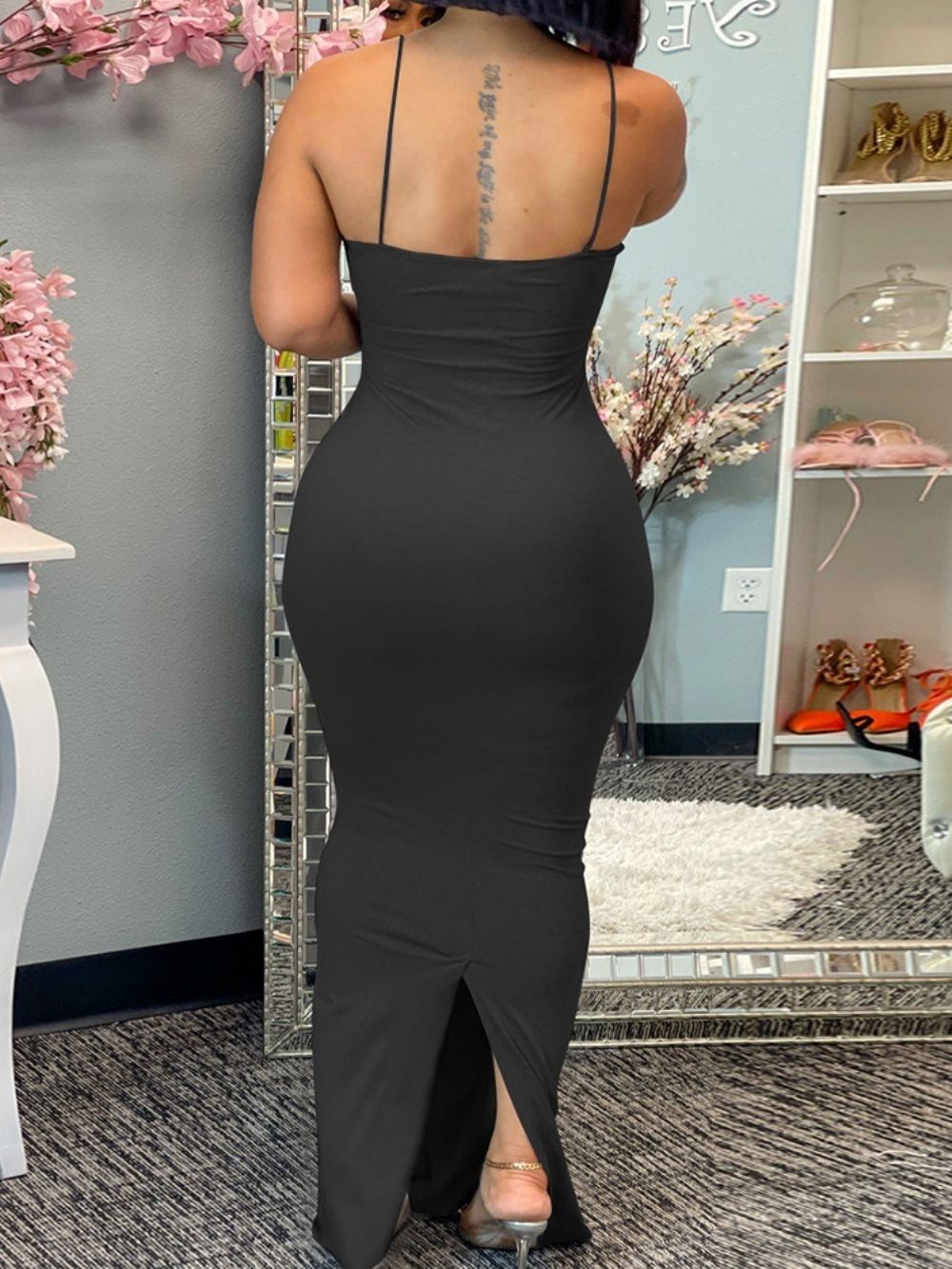 Vestido Sem Mangas Com Decote Em V Dividido Sexy Bodycon