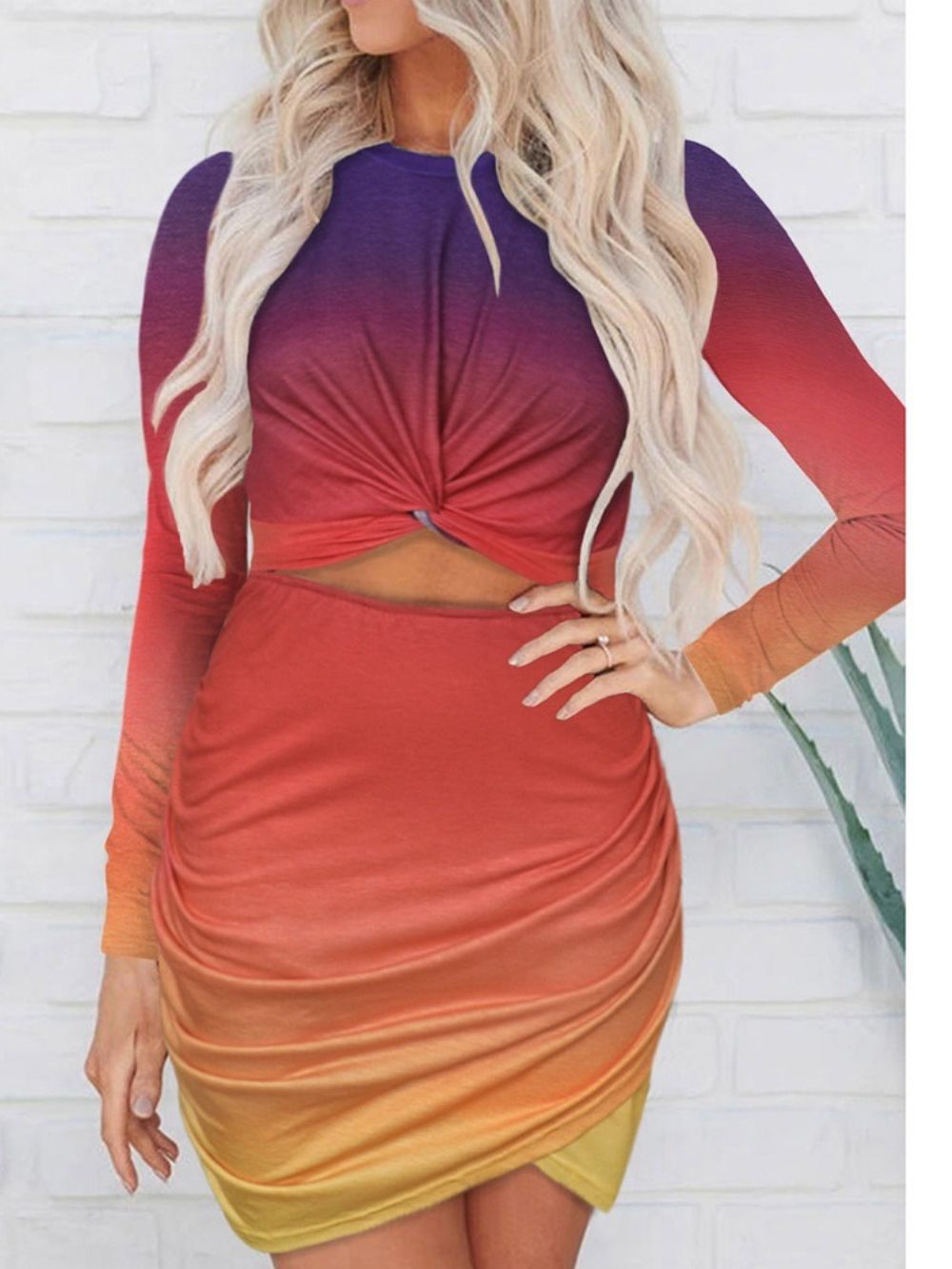 Vestido Sexy De Manga Longa Gola Acima Do Joelho Bodycon