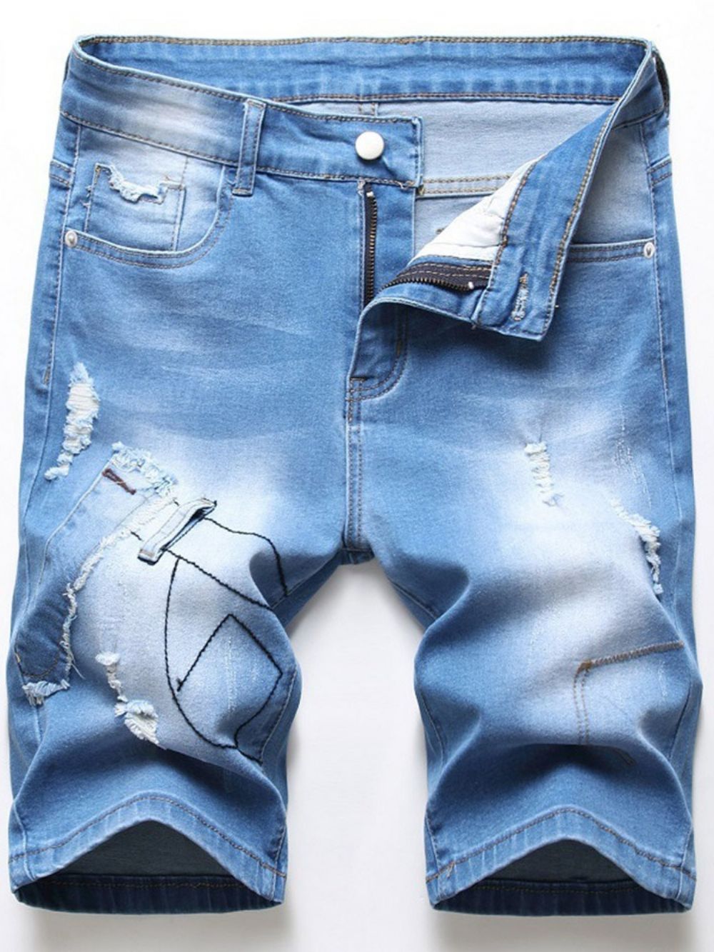 Calça Jeans Masculina Reta Com Patchwork Gradiente E Zíper