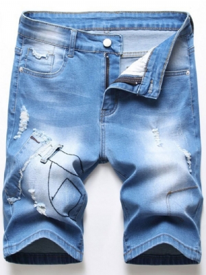 Calça Jeans Masculina Reta Com Patchwork Gradiente E Zíper