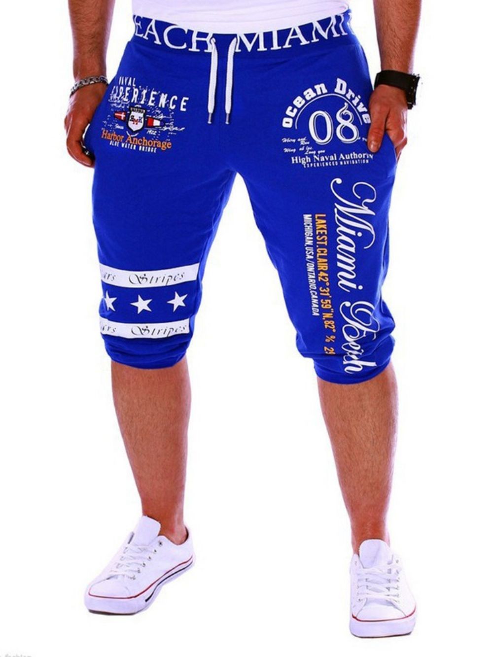 Shorts Casuais Masculinos Com Estampa Reta E Cintura Média