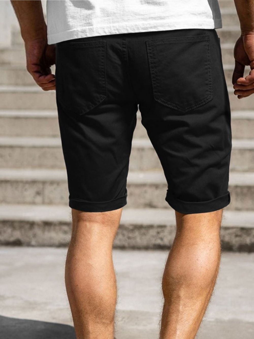 Shorts Casuais Masculinos Com Zíper E Furo Simples