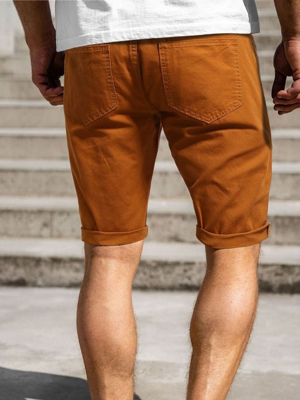 Shorts Casuais Masculinos Com Zíper E Furo Simples