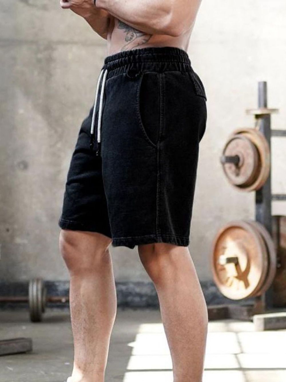 Shorts Casuais Masculinos Lisos Com Cadarço