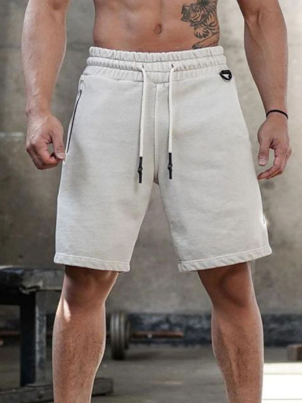 Shorts Casuais Masculinos Lisos Com Cadarço