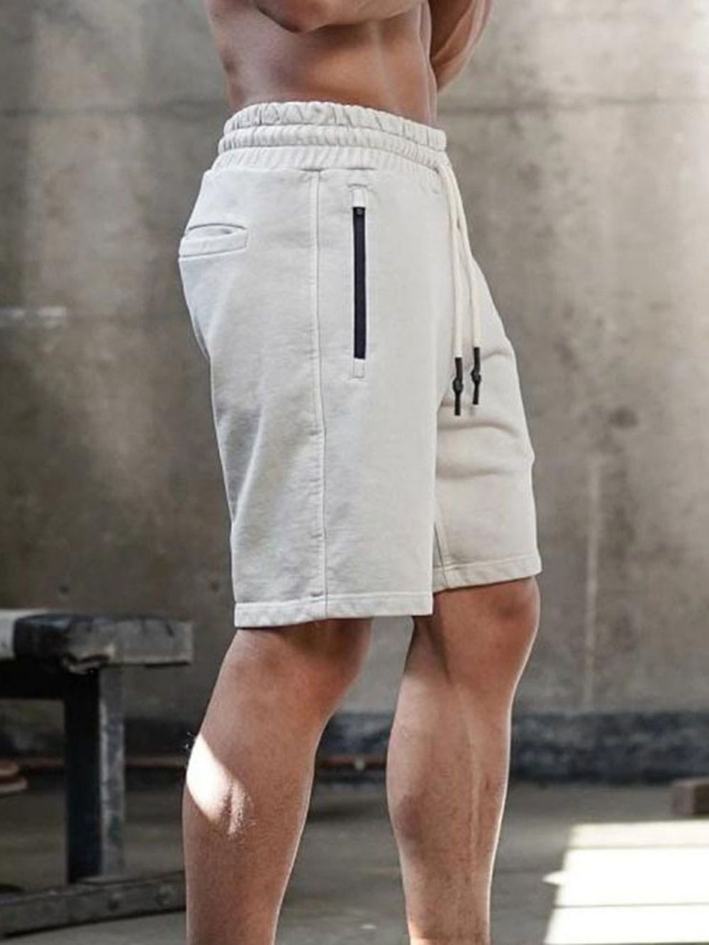 Shorts Casuais Masculinos Lisos Com Cadarço