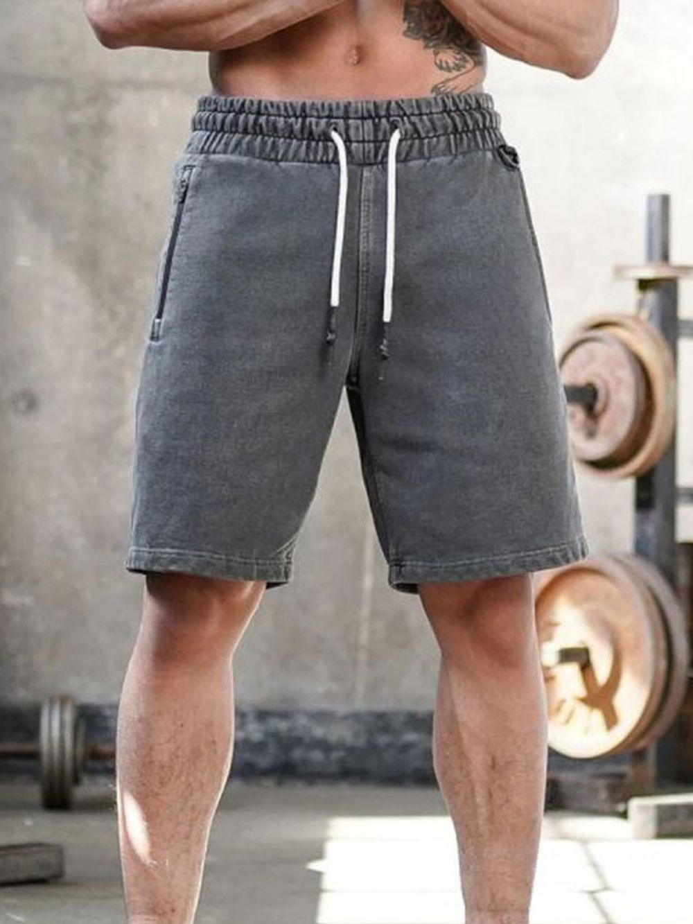 Shorts Casuais Masculinos Lisos Com Cadarço