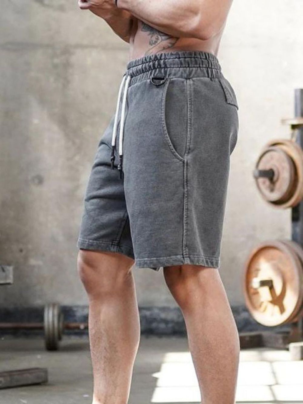 Shorts Casuais Masculinos Lisos Com Cadarço