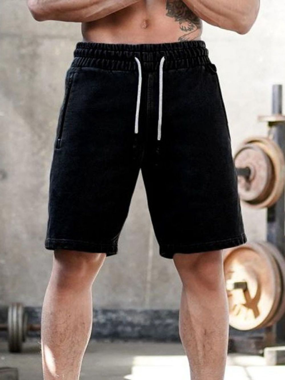 Shorts Casuais Masculinos Lisos Com Cadarço