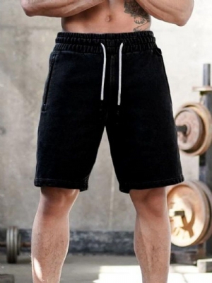 Shorts Casuais Masculinos Lisos Com Cadarço