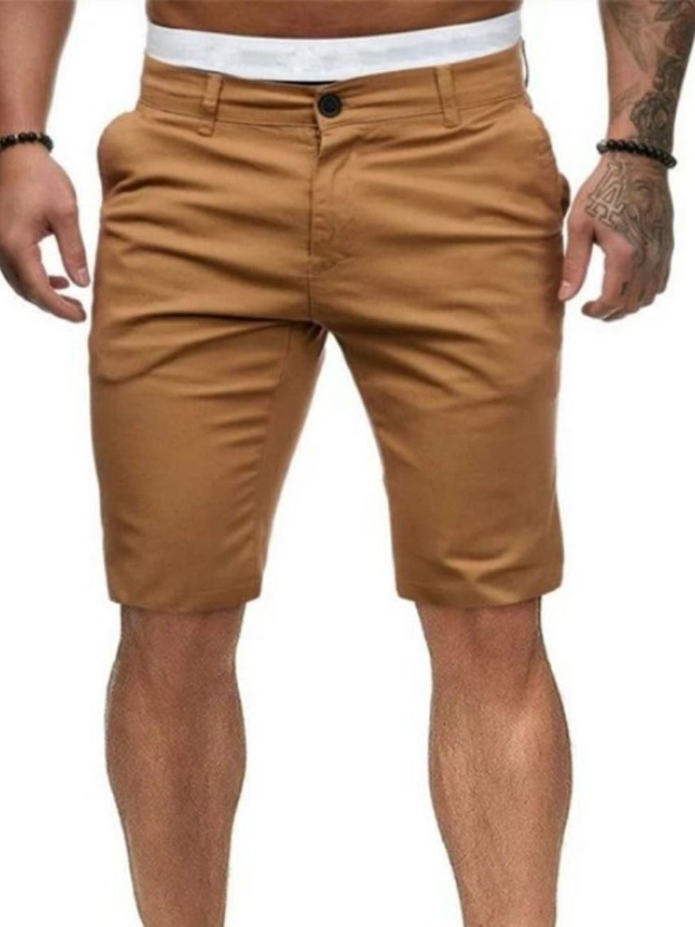 Shorts Casuais Masculinos Lisos Com Zíper