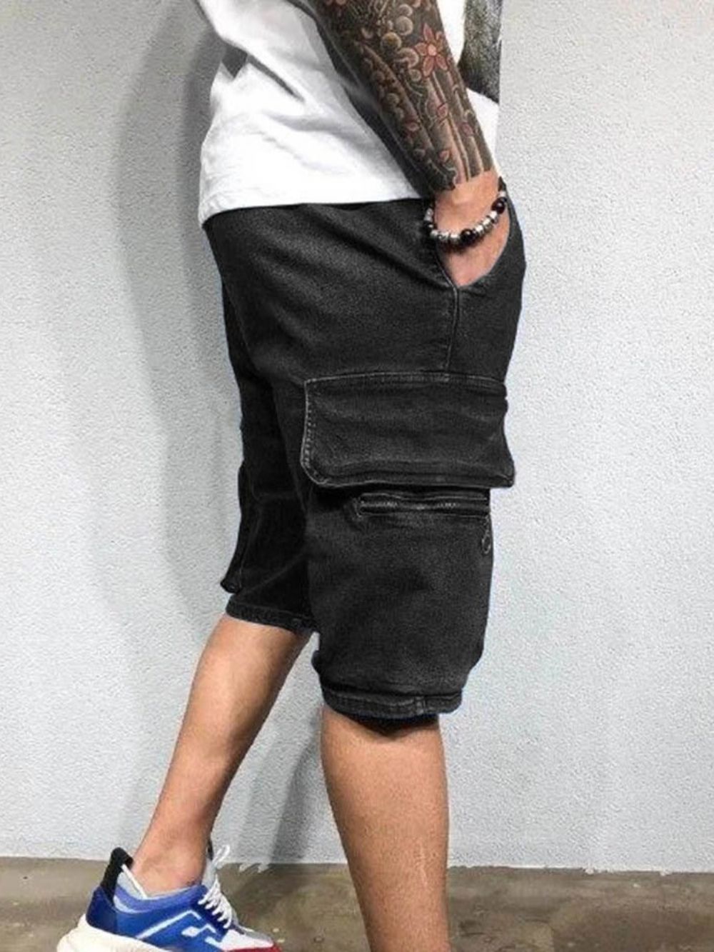 Shorts Casuais Masculinos Retos Bolso Com Cadarço